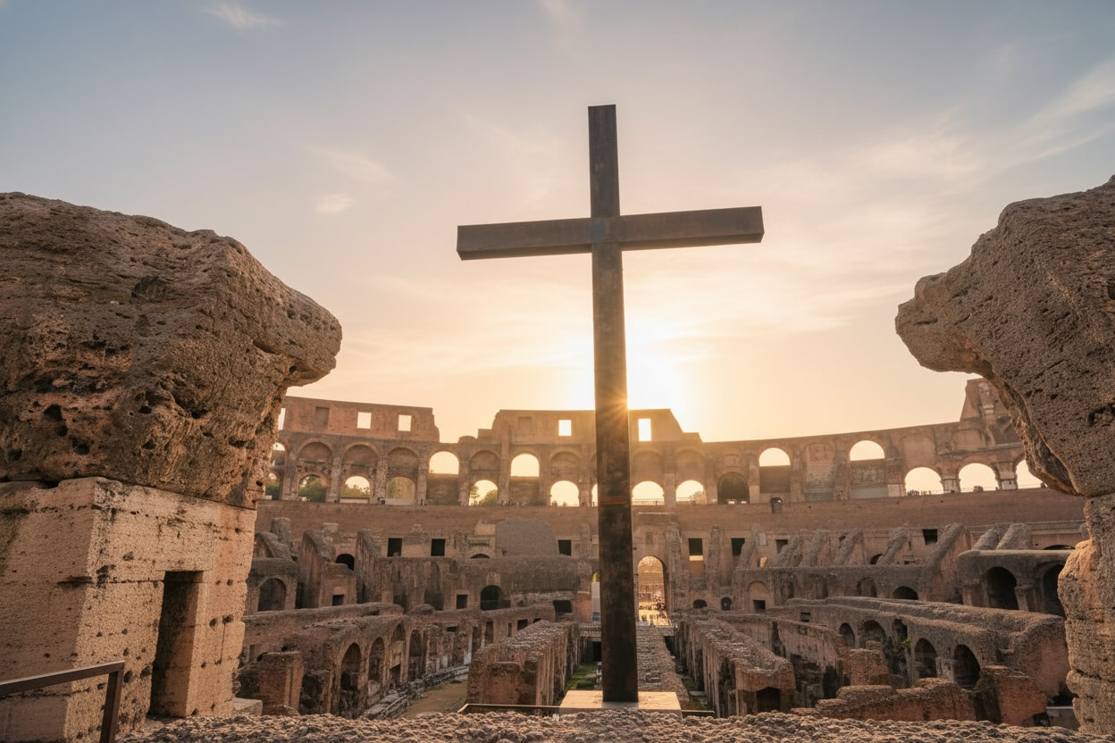 Panoramisch uitzicht binnenin het Colosseum Rome